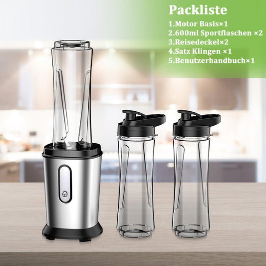 500W Mini Standmixer Smoothie Maker 500W Mini Standmixer Smoothie Maker 2x600ml Silber